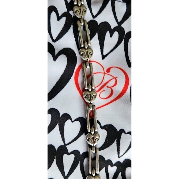 BRIGHTON Silver Bracelet Hearts and Open Etched Rectangle Links & Jewelry Pouch - Picture 4 of 5